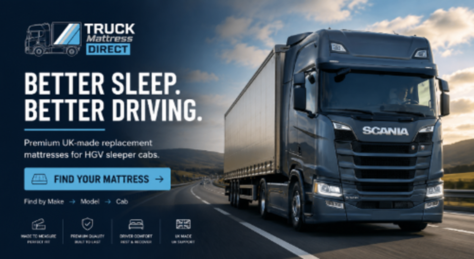 Premium custom made truck mattress for HGV sleeper cabs