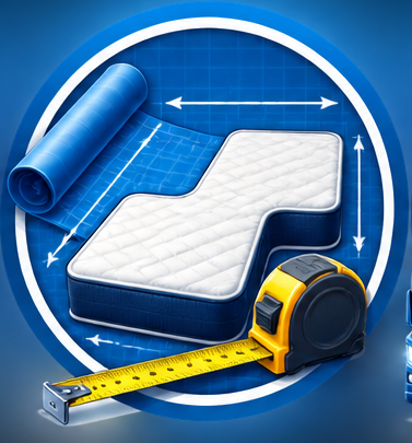 Made-to-measure truck mattress with measuring tape